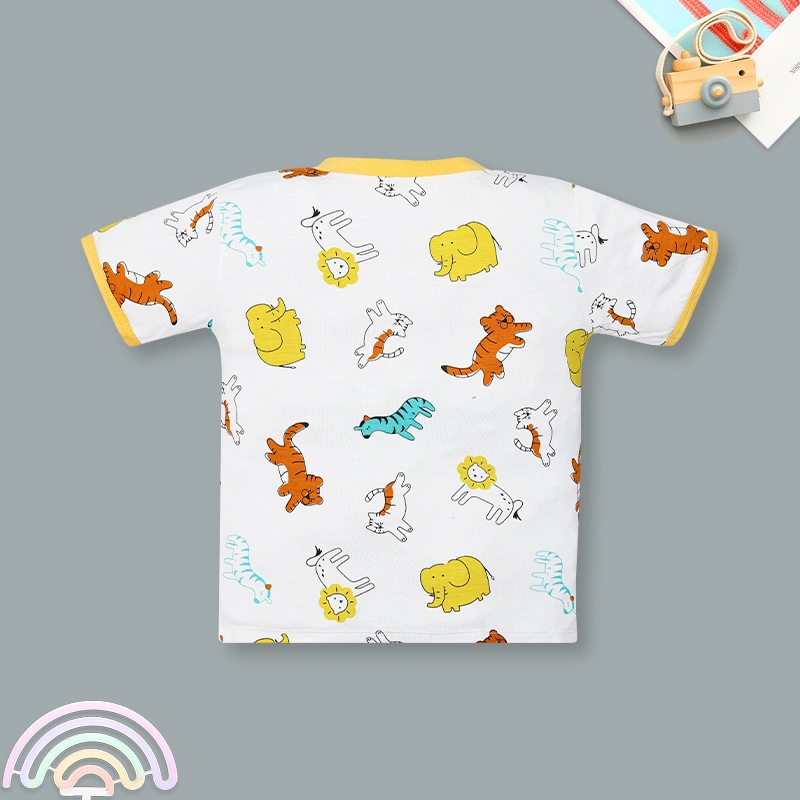 Bộ tay ngắn bé trai IQ Baby in thú màu vàng 3