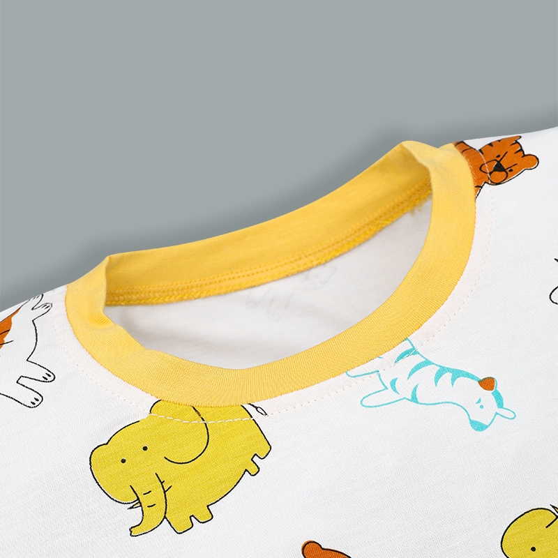 Bộ tay ngắn bé trai IQ Baby in thú màu vàng 4