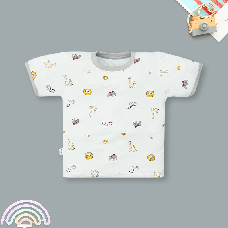 Bộ tay ngắn bé trai IQ Baby in thú màu xám 2