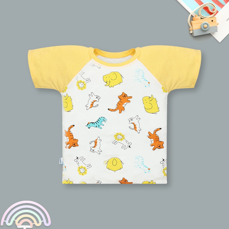 Bộ tay ngắn bé trai IQ Baby raplan in thú màu vàng 2