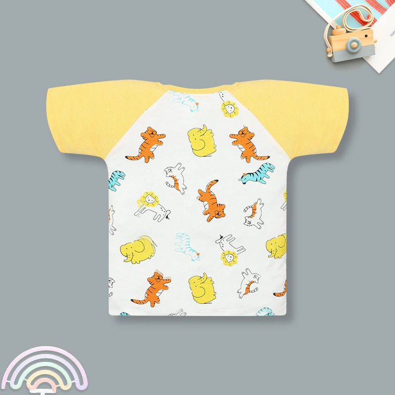 Bộ tay ngắn bé trai IQ Baby raplan in thú màu vàng 3