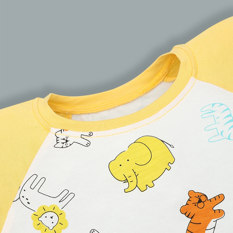 Bộ tay ngắn bé trai IQ Baby raplan in thú màu vàng 4