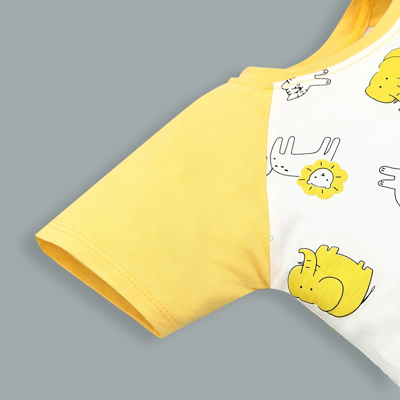 Bộ tay ngắn bé trai IQ Baby raplan in thú màu vàng 5