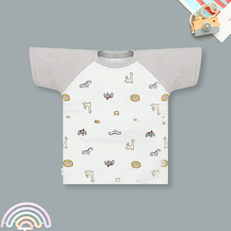 Bộ tay ngắn bé trai IQ Baby raplan in thú màu xám 2