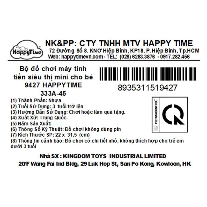 Đồ chơi máy tính tiền siêu thị mini HappyTime 9427 (333A-45) 10