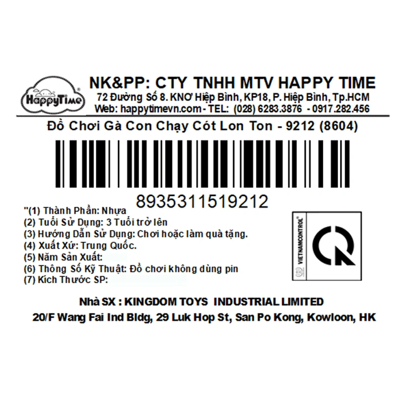 Đồ chơi mô hình Gà Con Chạy cót lon ton HappyTime 9212 (8604) 8