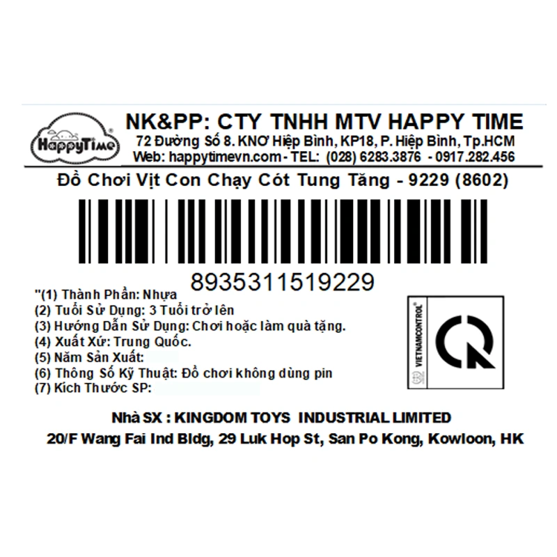 Đồ chơi mô hình Vịt Con chạy cót tung tăng HappyTime 9229 (8602) 8