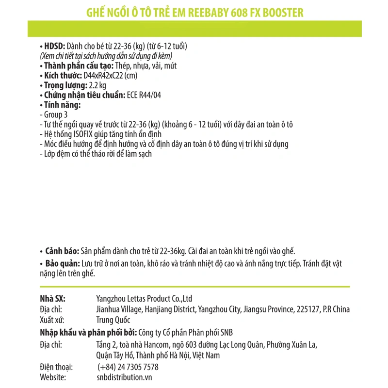 Ghế ngồi ô tô Reebaby 608 FX Booster (6 - 12 tuổi) 8