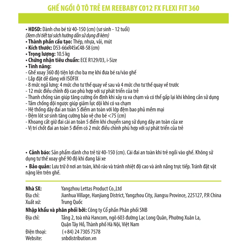 Ghế ngồi ô tô Reebaby C012 FX Flexi Fit 360 (0 - 12 tuổi) 26
