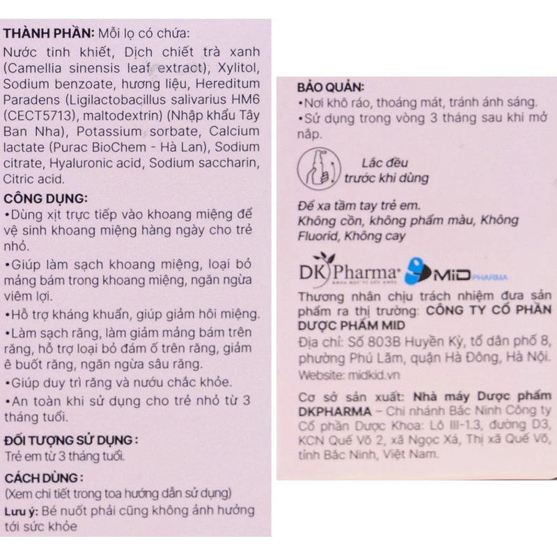 Midkid A+ chống sâu răng hương việt quất, 30 ml dạng xịt (từ 3 tháng) 18