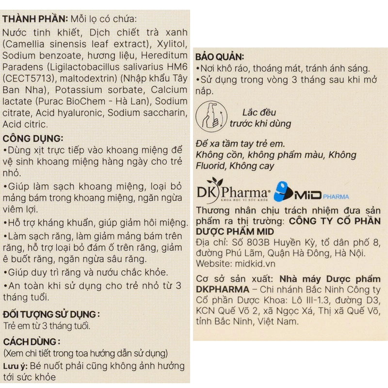 Midkid A+ chống sâu răng hương việt quất, 30 ml dạng xịt (từ 3 tháng) 12