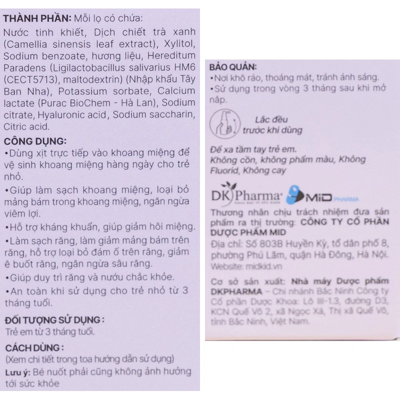 Midkid A+ chống sâu răng hương việt quất, 30 ml dạng xịt (từ 3 tháng) 7