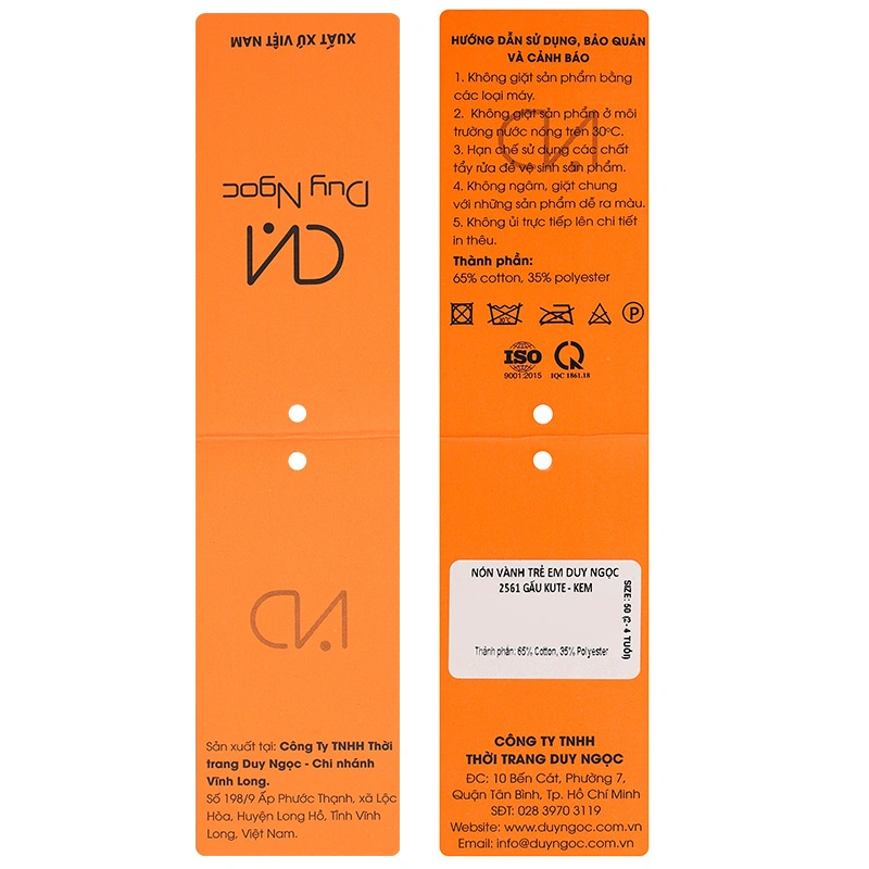 Nón vành cho bé Duy Ngọc 2561 Gấu kute màu kem 7