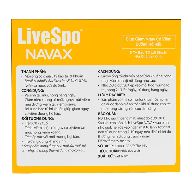 Nước muối sinh lý giảm nguy cơ viêm đường hô hấp Livespo Navax 5 ml (Hộp 5 ống) 3
