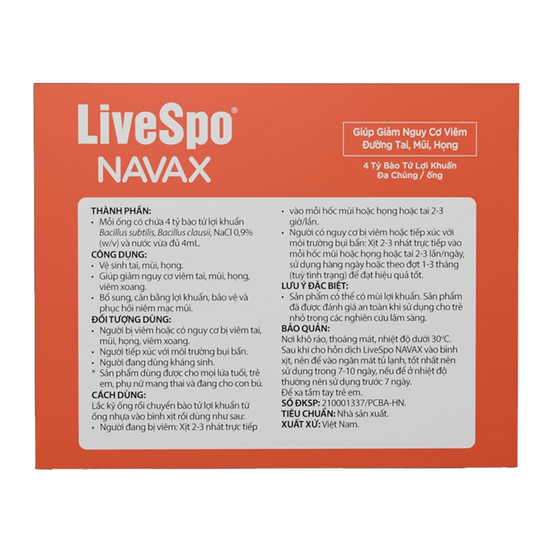 Nước muối sinh lý giảm nguy cơ viêm đường tai mũi họng Livespo Navax 4 ml (Hộp 10 ống) 4