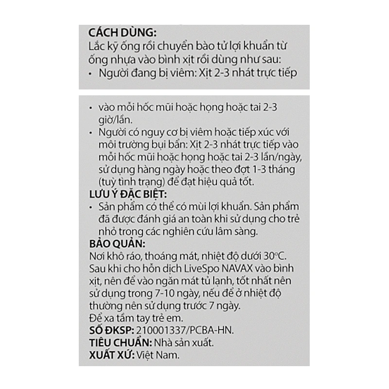 Nước muối sinh lý giảm nguy cơ viêm đường tai mũi họng Livespo Navax 4 ml (Hộp 10 ống) 6