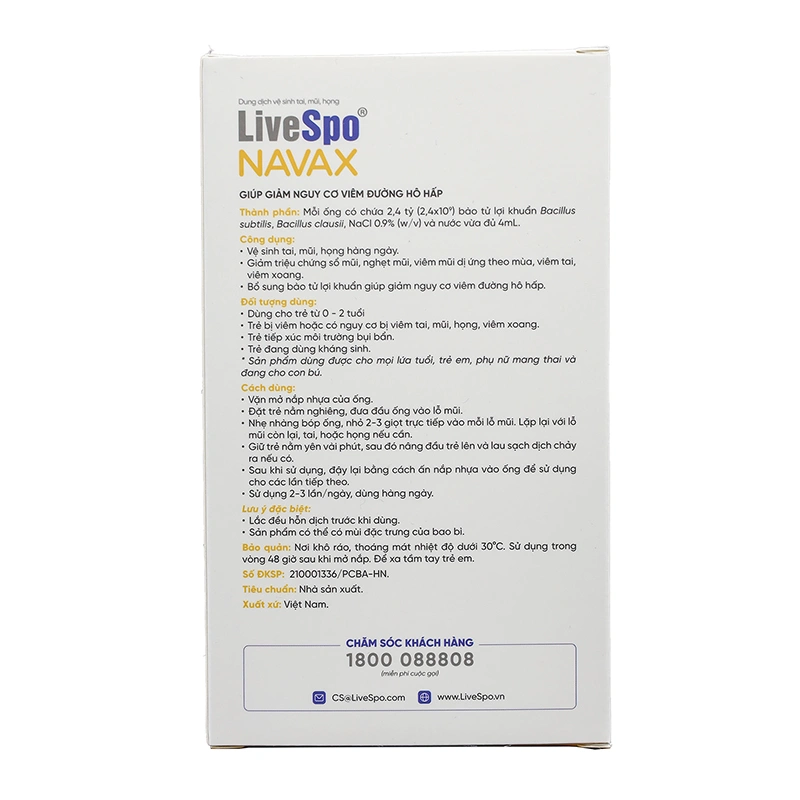 Nước muối sinh lý vệ sinh tai mũi họng Livespo Navax 4 ml (Hộp 10 ống) 4