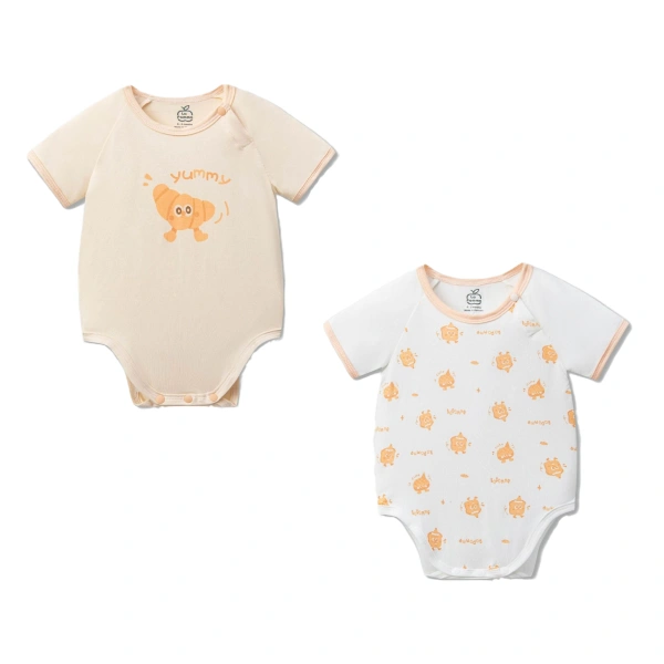 Set 2 bodysuit bé gái La Pomme sợi tre trắng cam