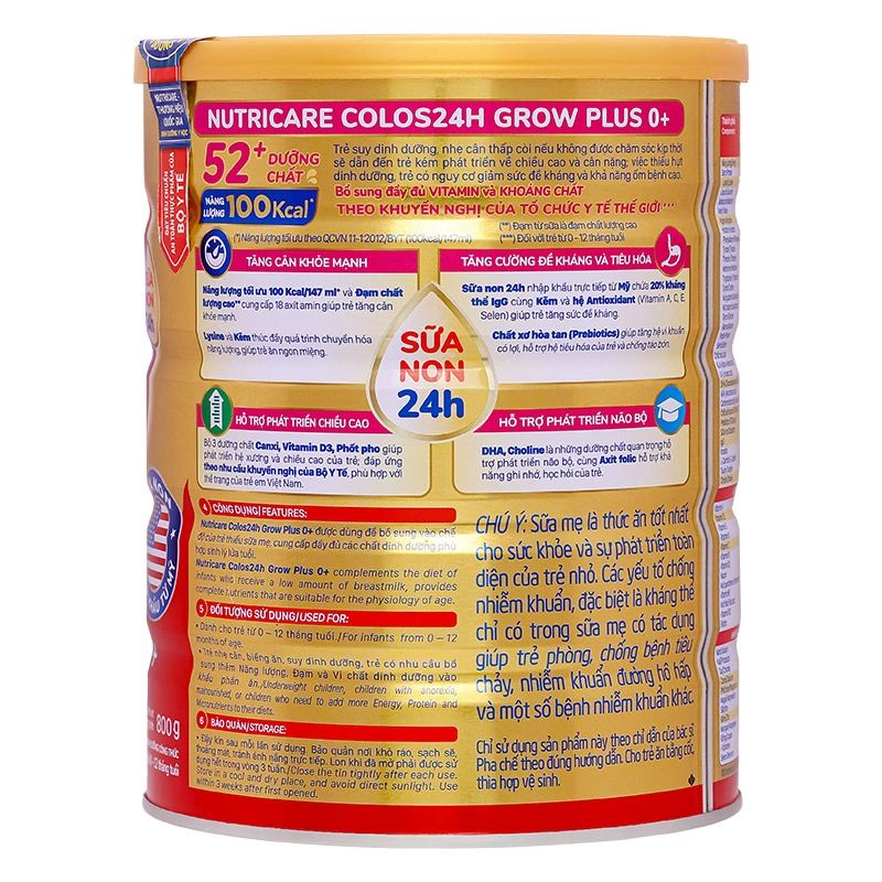 Sữa bột Nutricare Colos 24h Grow Plus 0+ 800g (0 - 1 tuổi) 3