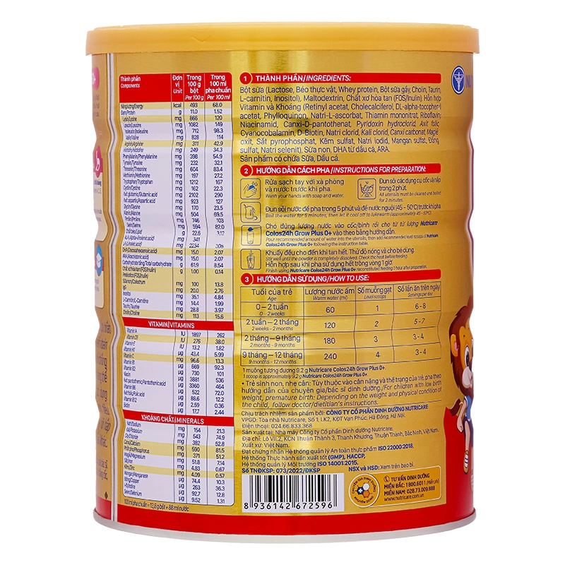 Sữa bột Nutricare Colos 24h Grow Plus 0+ 800g (0 - 1 tuổi) 5