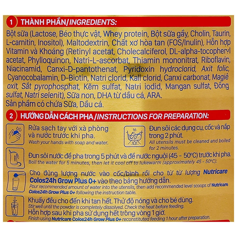 Sữa bột Nutricare Colos 24h Grow Plus 0+ 800g (0 - 1 tuổi) 9