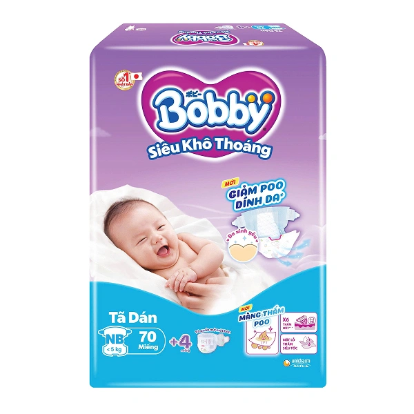 Tã dán Bobby size NB 70 + 4 miếng (Dưới 5 kg) - Giao bao bì ngẫu nhiên 1