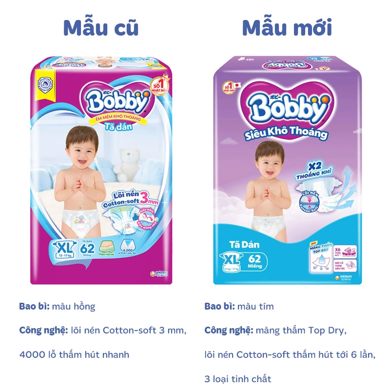 Tã dán Bobby size XL 62 miếng (12 - 17 kg) - Giao bao bì ngẫu nhiên 2