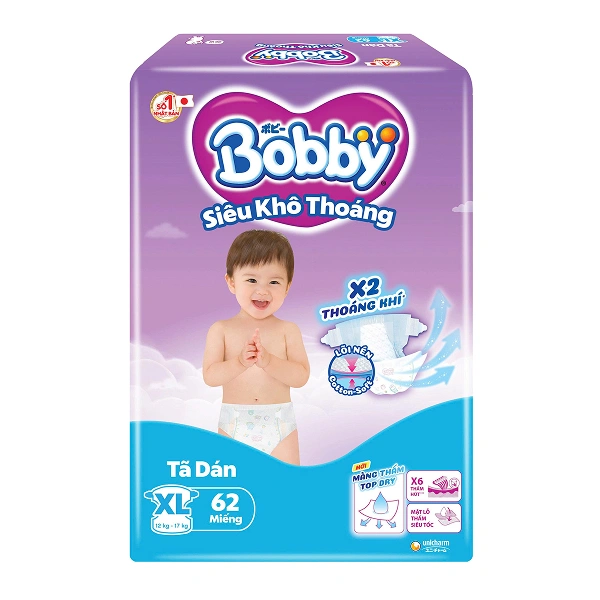 Tã dán Bobby size XL 62 miếng (12 - 17 kg) - Giao bao bì ngẫu nhiên 1