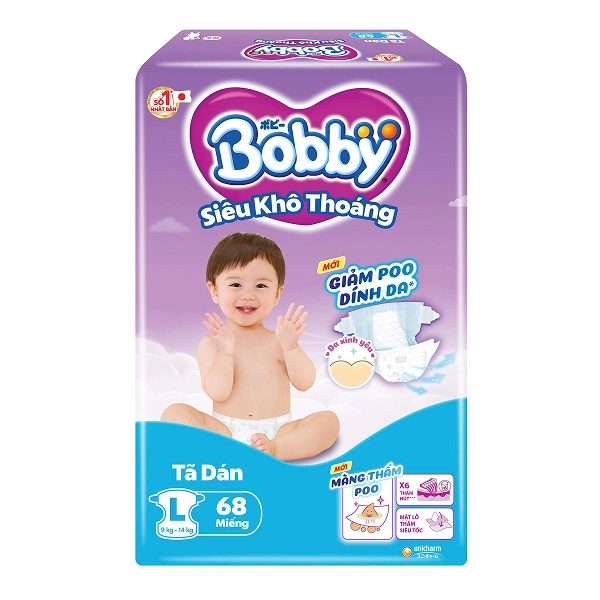 Tã dán Bobby size L 68 miếng (9 - 14 kg) - Giao bao bì ngẫu nhiên 1