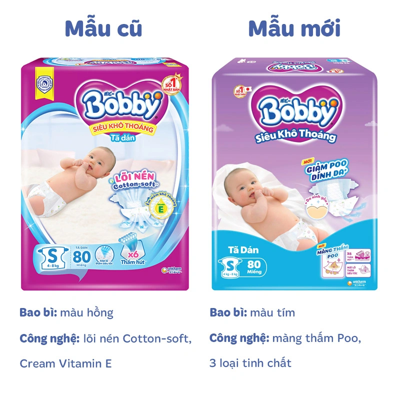 Tã dán Bobby size S 80 miếng (4 - 8 kg) - Giao bao bì ngẫu nhiên 2