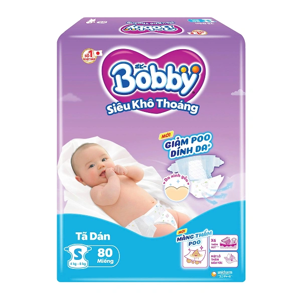Tã dán Bobby size S 80 miếng (4 - 8 kg) - Giao bao bì ngẫu nhiên 1