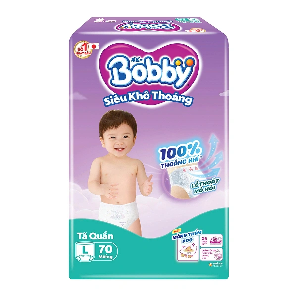 Tã quần Bobby size L 70 miếng (9 - 14 kg) - Giao bao bì ngẫu nhiên 1