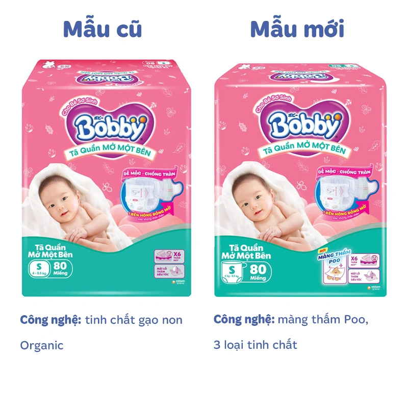 Tã quần mở một bên Bobby size S 80 miếng (4 - 8.5 kg) - Giao bao bì ngẫu nhiên 2