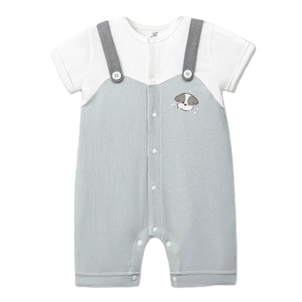 Bodysuit bé trai La Pomme sợi tre trắng xám