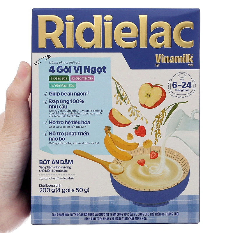 Bột ăn dặm Vinamilk Ridielac Gold gạo, trái cây hộp 200g (6 - 24 tháng) - Giao bao bì ngẫu nhiên 47