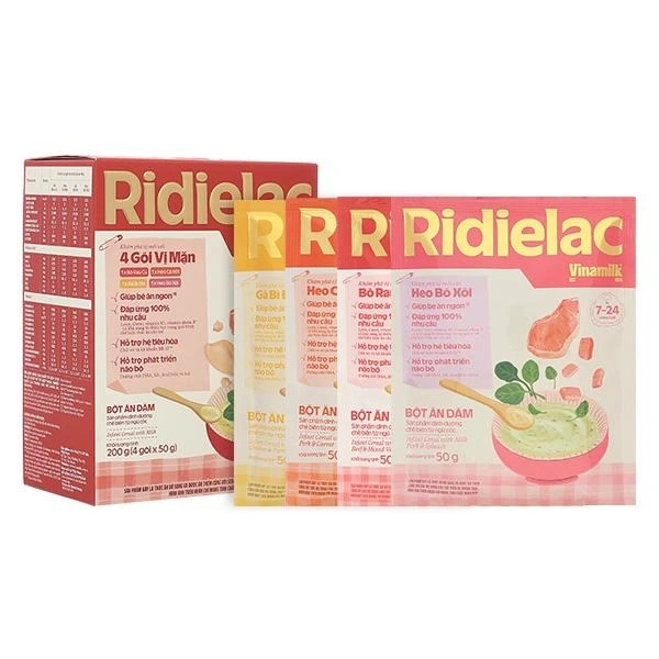Bột ăn dặm Vinamilk Ridielac Gold gà rau củ, bò rau củ, heo cà rốt và lươn cà rốt đậu xanh - Giao bao bì ngẫu nhiên