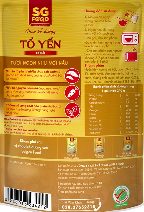 Cháo bổ dưỡng SG Food vị tổ yến, cá hồi gói 240g (từ 10 tháng) 8