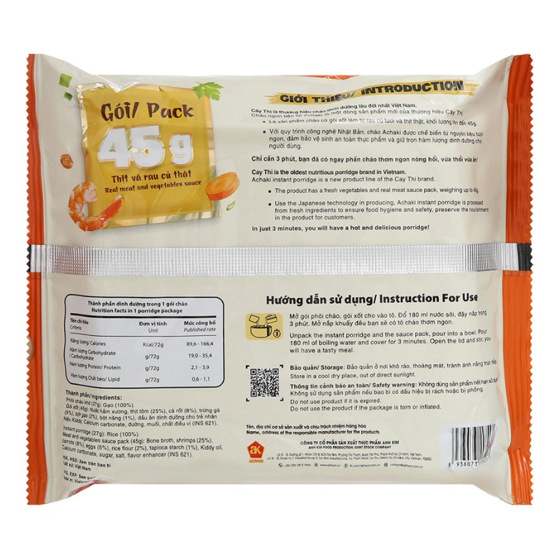 Cháo ăn liền Achaki vị tôm, cà rốt gói 72g (từ 1 tuổi) 9