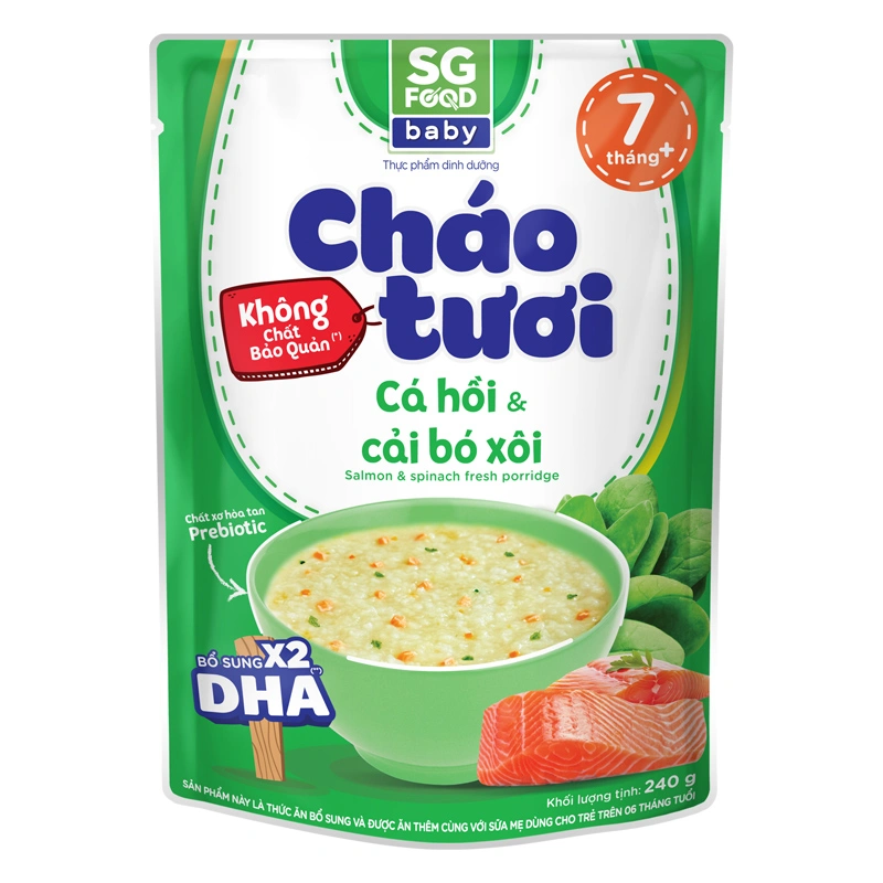 Cháo tươi SG Food Baby vị cá hồi, cải bó xôi gói 240g (từ 7 tháng) 6
