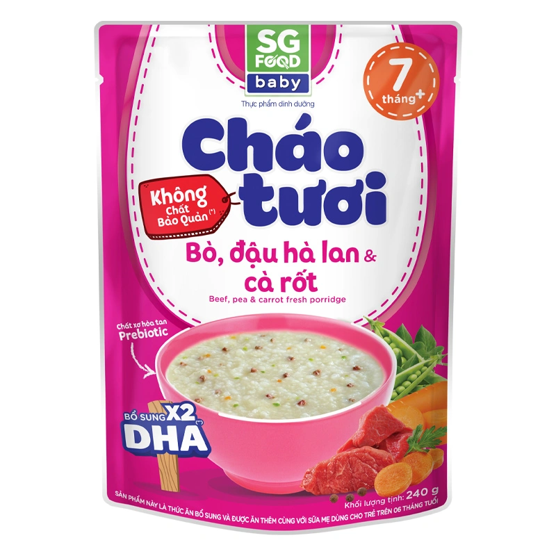 Cháo tươi SG Food Baby vị bò, đậu Hà Lan và cà rốt gói 240g (từ 7 tháng) 6