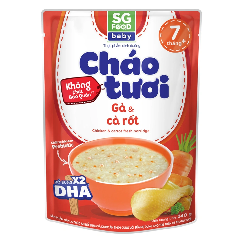 Cháo tươi SG Food Baby vị gà, cà rốt gói 240g (từ 7 tháng) 6