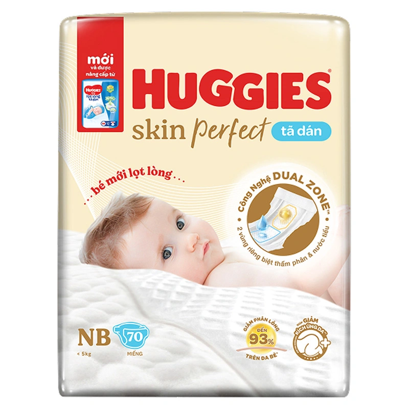 Tã dán Huggies Skin Perfect size NB 70 miếng (Dưới 5 kg) - Giao bao bì +0/+4/+6 ngẫu nhiên 12