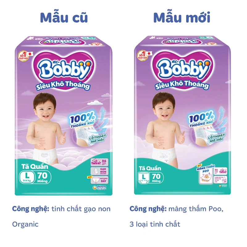 Combo 4 tã quần Bobby size L 70 miếng/bịch (9 - 14 kg) - Giao bao bì ngẫu nhiên 2