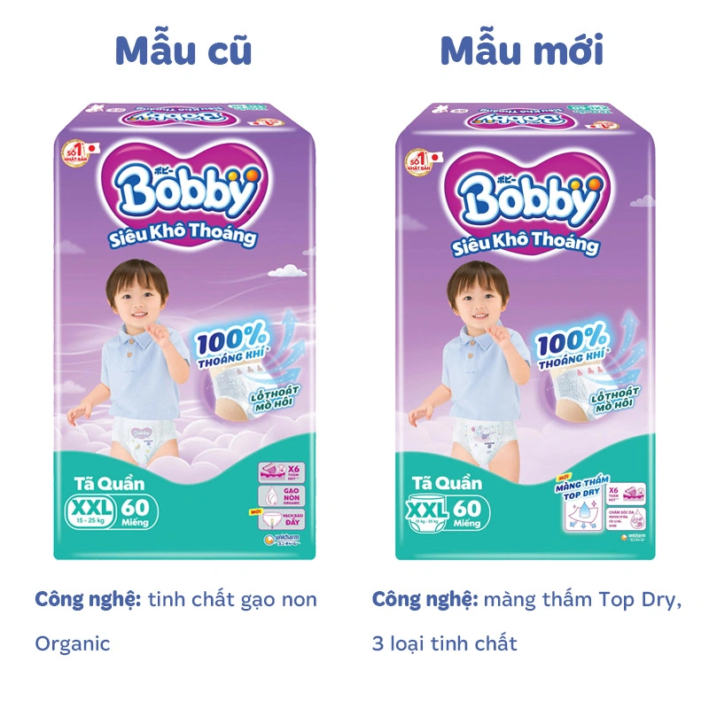 Combo 4 tã quần Bobby size XXL 60 miếng (15 - 25 kg) - Giao bao bì ngẫu nhiên 2