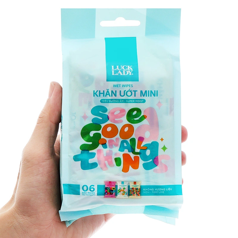 Khăn ướt mini LUCK LADY không mùi túi 6 gói (gói 10 miếng) - Màu ngẫu nhiên 6