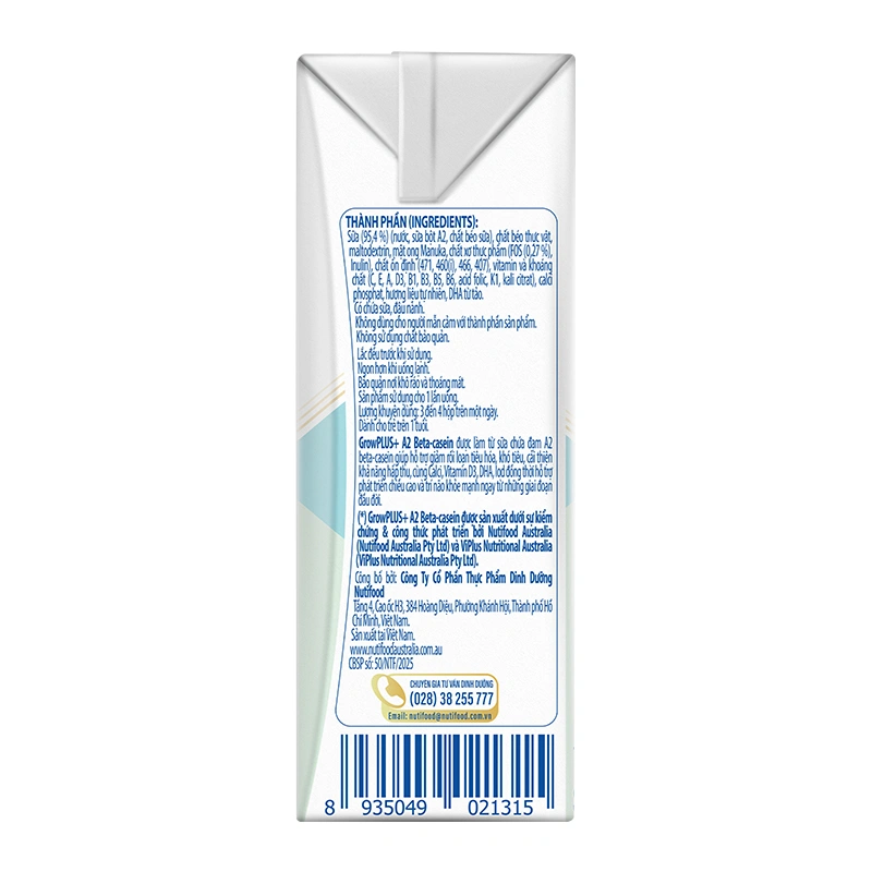 Thùng 24 hộp sữa bột pha sẵn GrowPLUS+ A2 BETA - CASEIN 1+ 110ml (từ 1 tuổi) 16