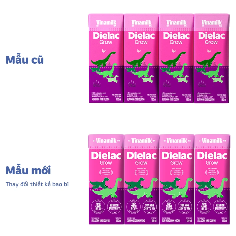 Lốc 4 hộp sữa non pha sẵn Dielac Grow 180 ml (từ 1 tuổi) - Giao bao bì ngẫu nhiên 2
