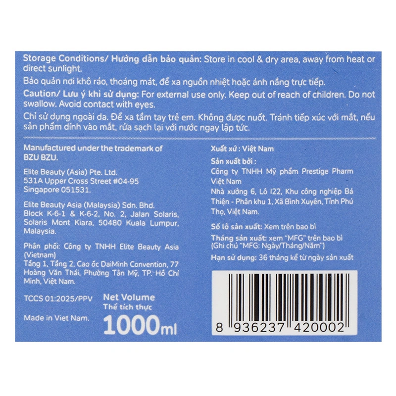 Nước giặt xả quần áo cho bé 2 trong 1 BZU BZU Cleanhaven can 1 lít 6