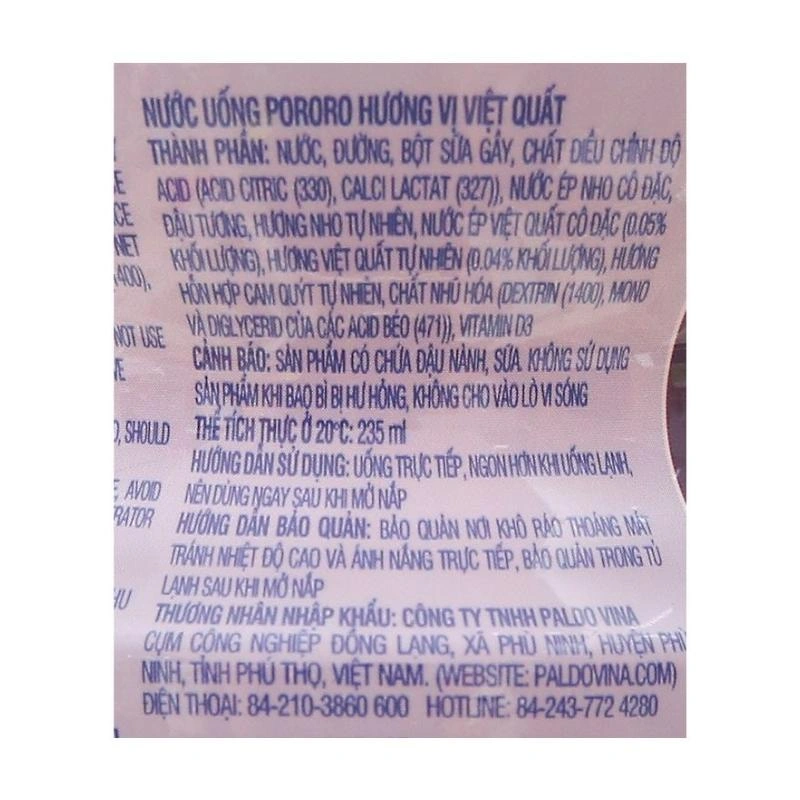 Nước trái cây Pororo vị việt quất 235 ml (từ 3 tuổi) 6