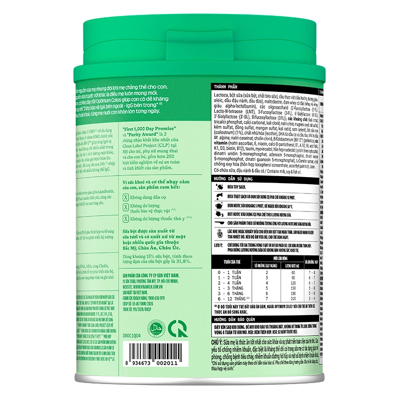 Sữa bột Optimum Colos số 1 800g (0 - 12 tháng) - Giao bao bì ngẫu nhiên 8